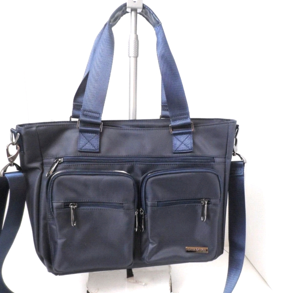 Crest Design Navy Blue Water Repellent Nylon Laptop Shoulder Bag & Handbag 16"
